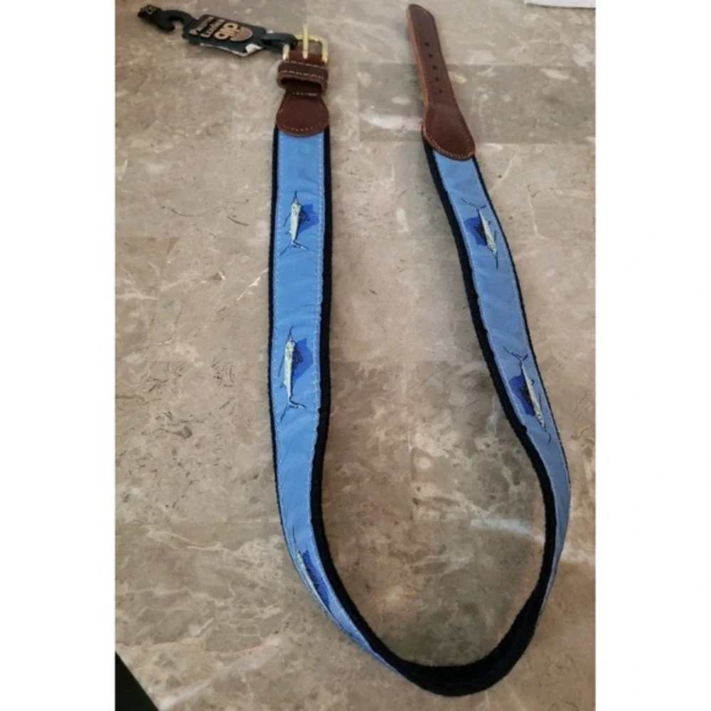 Men's Preston‎ Leather Swordfish Fish Belt Size 28 Fishermen's Aesthetic